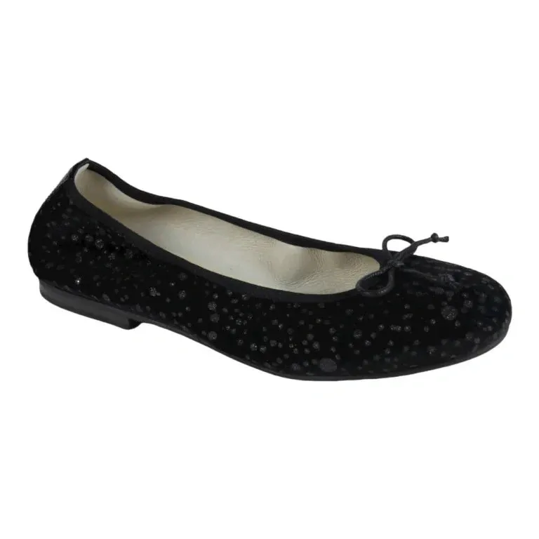 1536 - Black Velvet Flats for Girl by London Kids