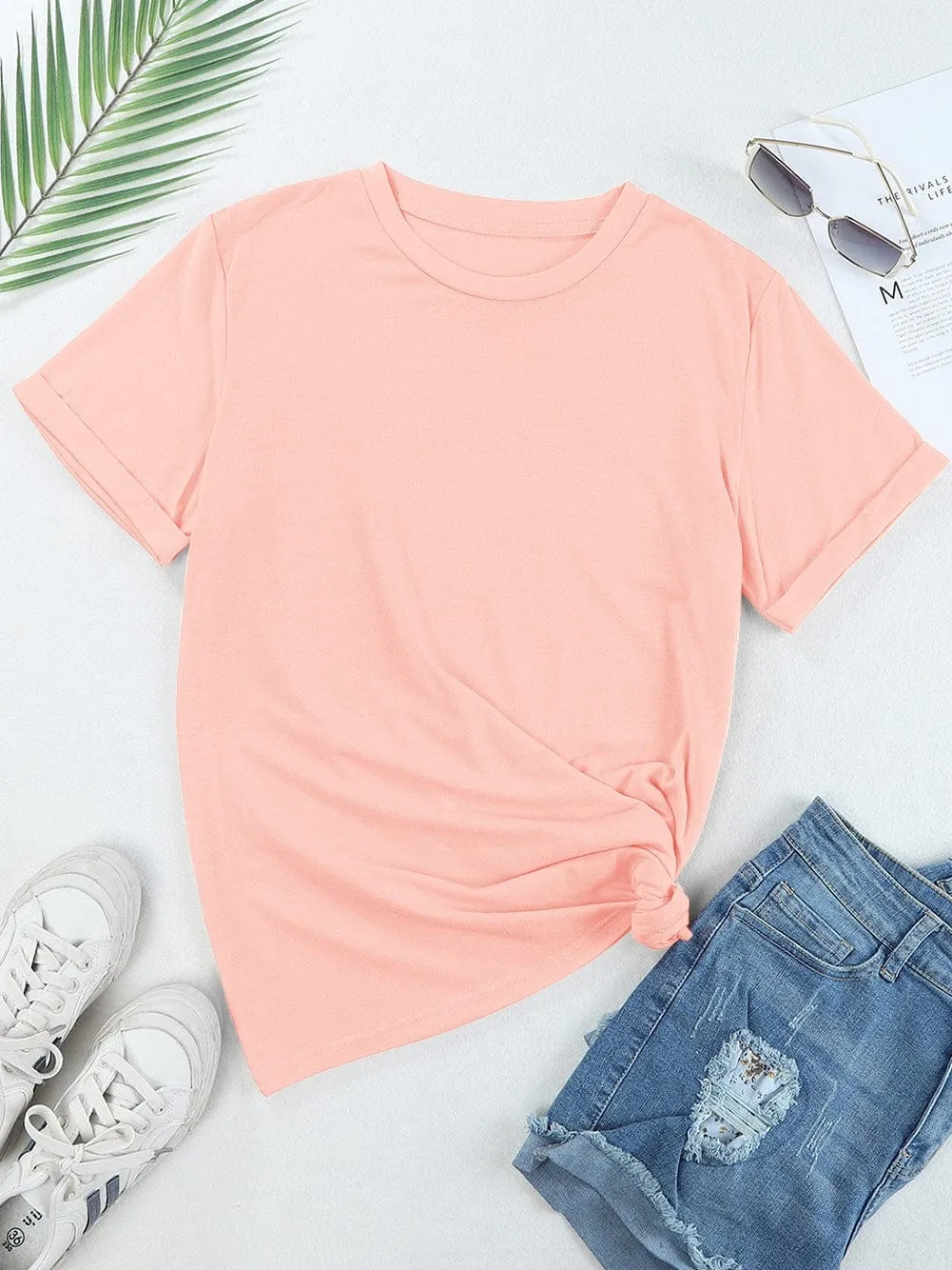 Adorable Pink Bunny Glasses Print Casual Tee