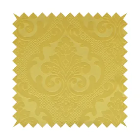 Agra Velveteen Embossed Damask Pattern Upholstery Curtains Fabric In Yellow Velvet CTR-2780