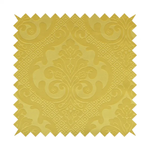 Agra Velveteen Embossed Damask Pattern Upholstery Curtains Fabric In Yellow Velvet CTR-2780