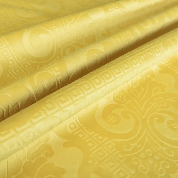 Agra Velveteen Embossed Damask Pattern Upholstery Curtains Fabric In Yellow Velvet CTR-2780