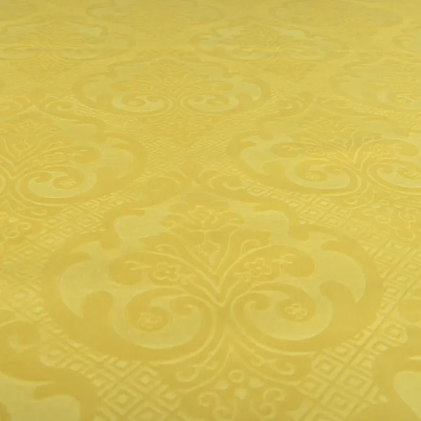 Agra Velveteen Embossed Damask Pattern Upholstery Curtains Fabric In Yellow Velvet CTR-2780