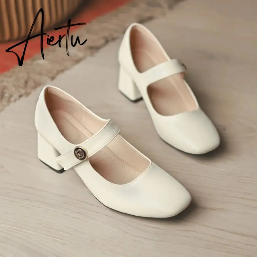 Aiertu New Mary Jane Women's Pumps Shoes Loafers Leather Vintage Japanese Style Girls Student College Costume Casual Shoes Autumn