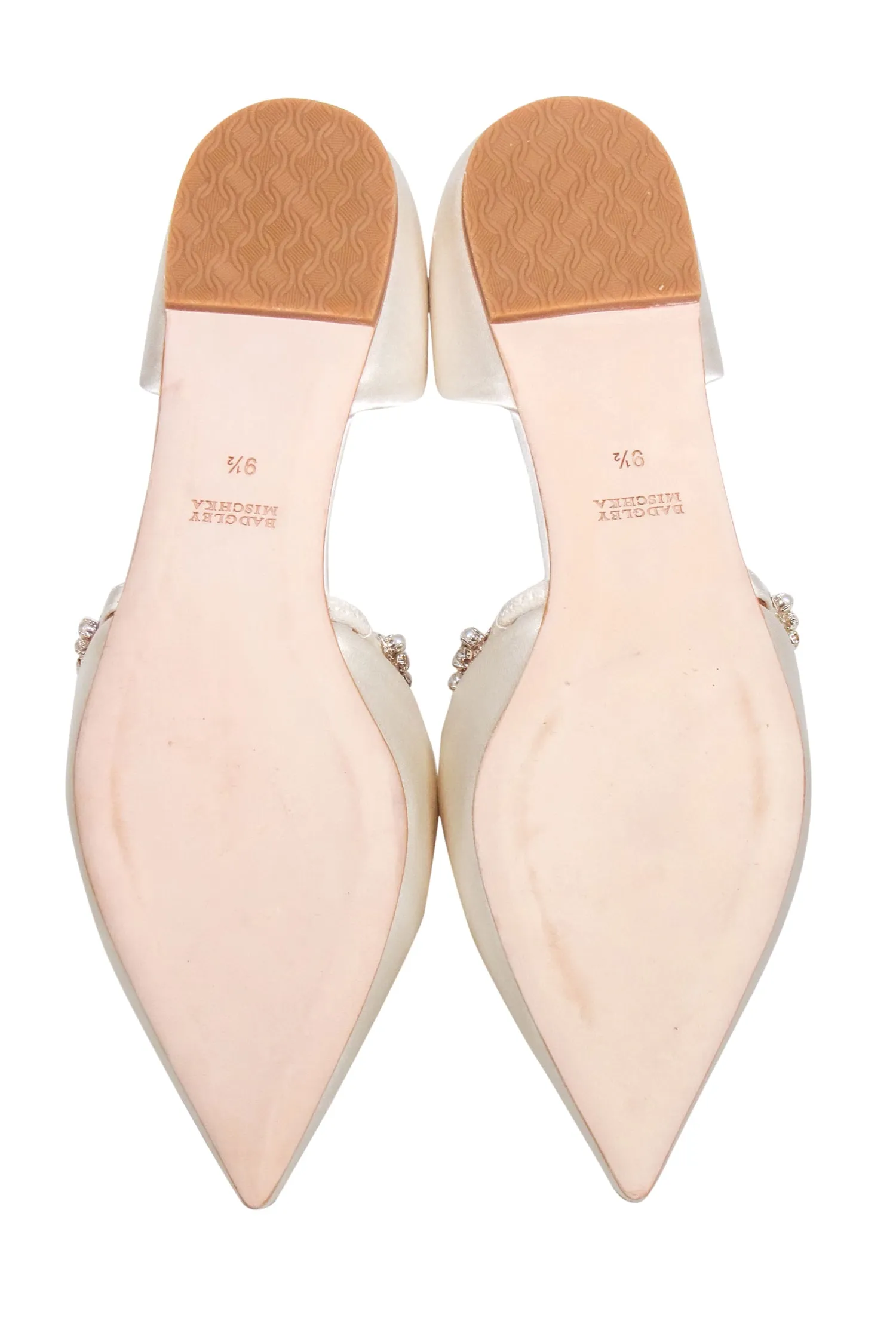 Badgley Mischka - Ivory Satin Embellished Strap Flats Sz 9.5