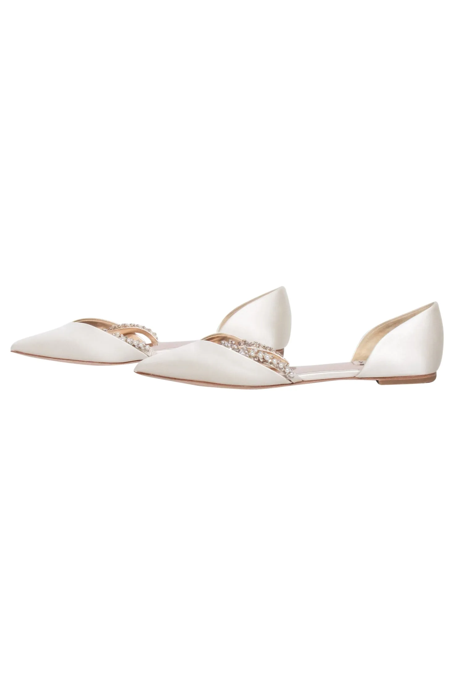 Badgley Mischka - Ivory Satin Embellished Strap Flats Sz 9.5