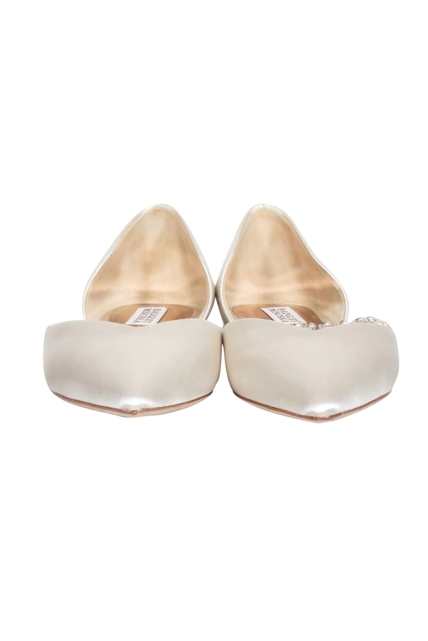 Badgley Mischka - Ivory Satin Embellished Strap Flats Sz 9.5