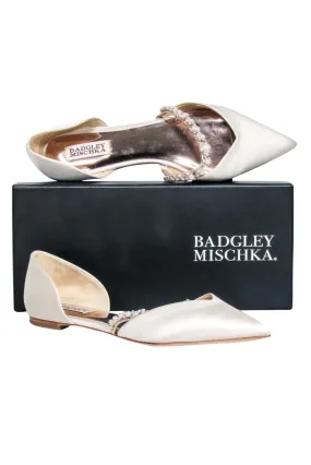 Badgley Mischka - Ivory Satin Embellished Strap Flats Sz 9.5