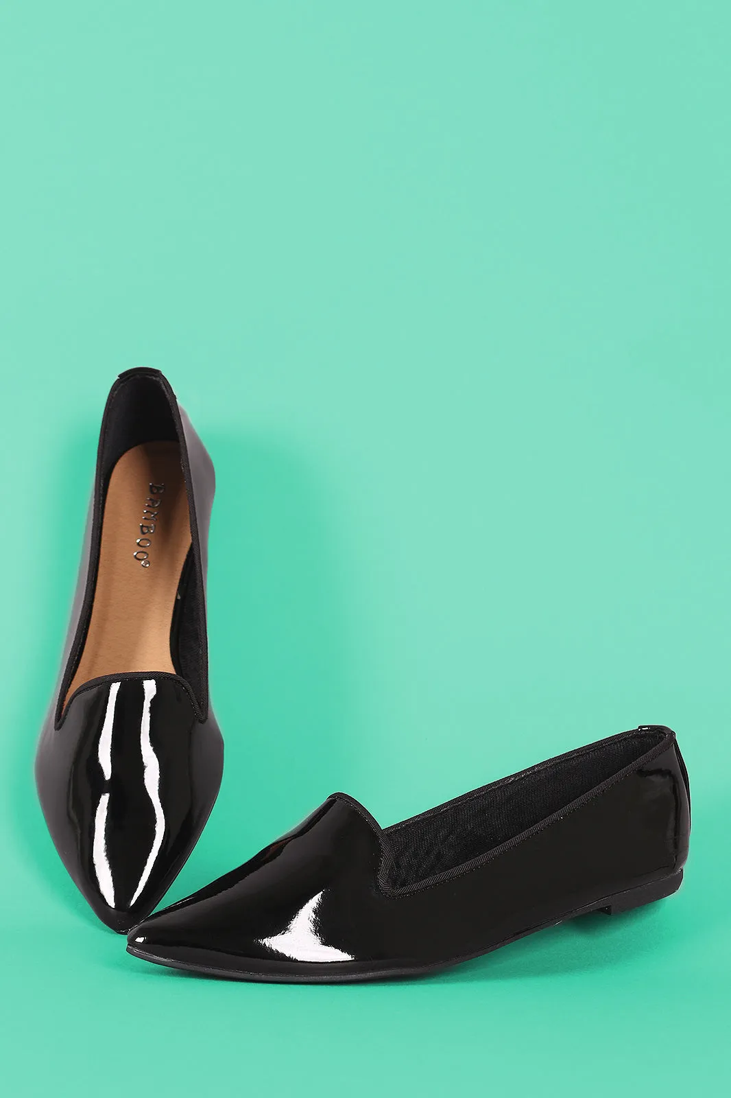 Bamboo Patent Pointy Toe Loafer Flat