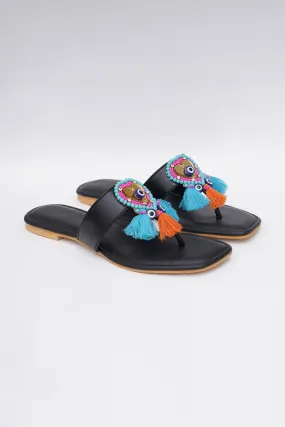 Black Boho Embroidered Flats