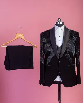 Black Velvet Embroidered Tuxedo Suit