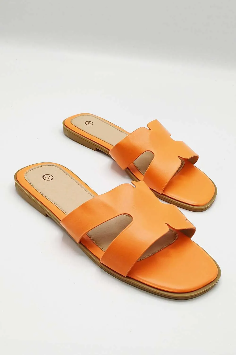 California Faux Leather Open Toe Flat Slider in Orange