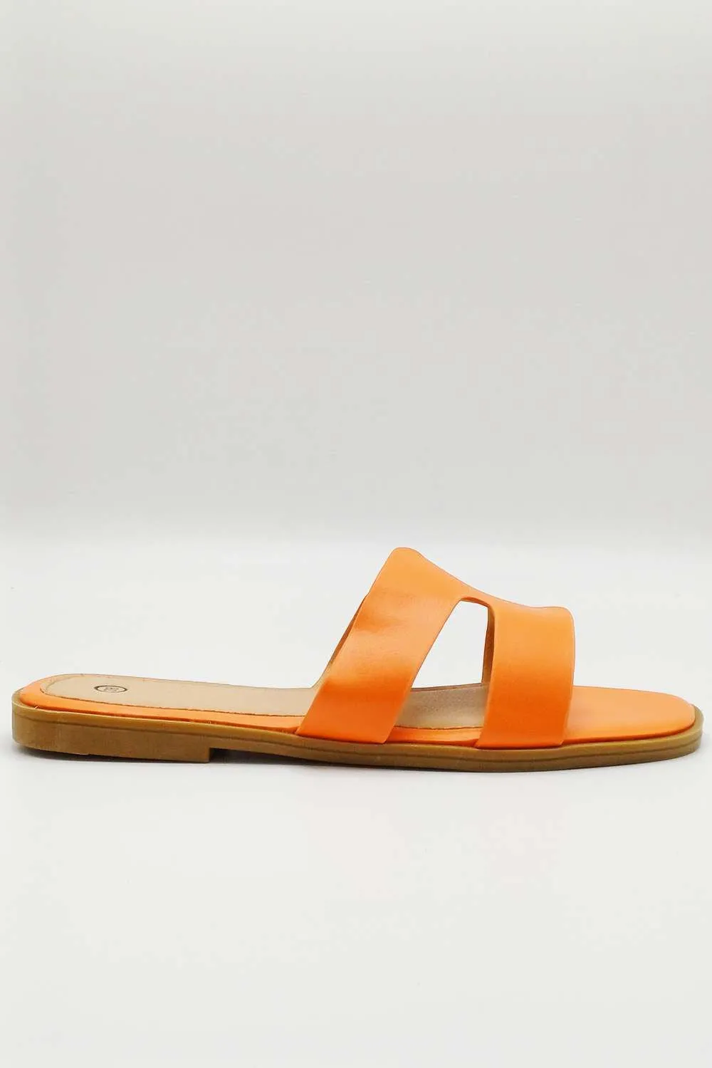 California Faux Leather Open Toe Flat Slider in Orange