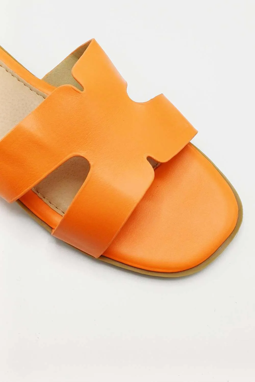 California Faux Leather Open Toe Flat Slider in Orange