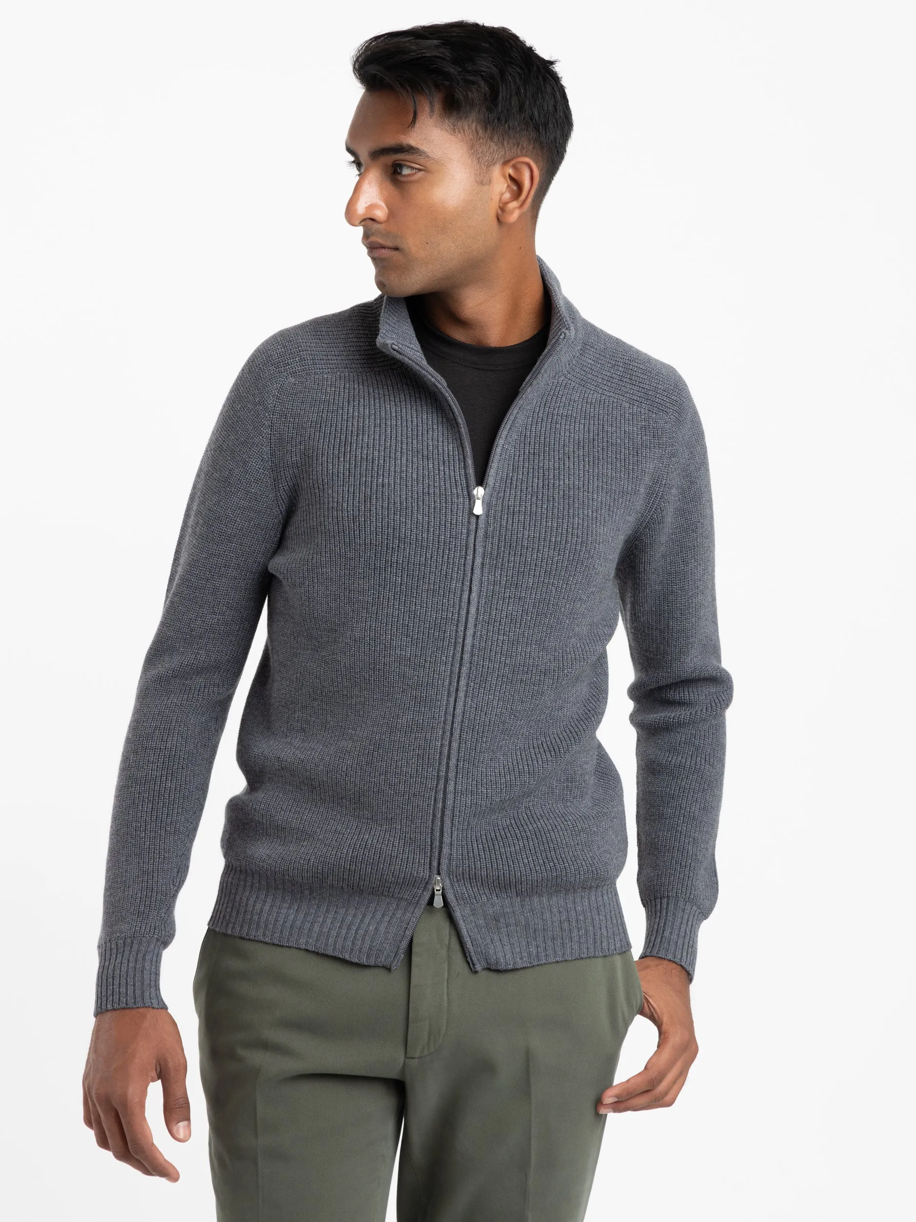 Charcoal Grey Rain Wool Detachable Hooded Sweater