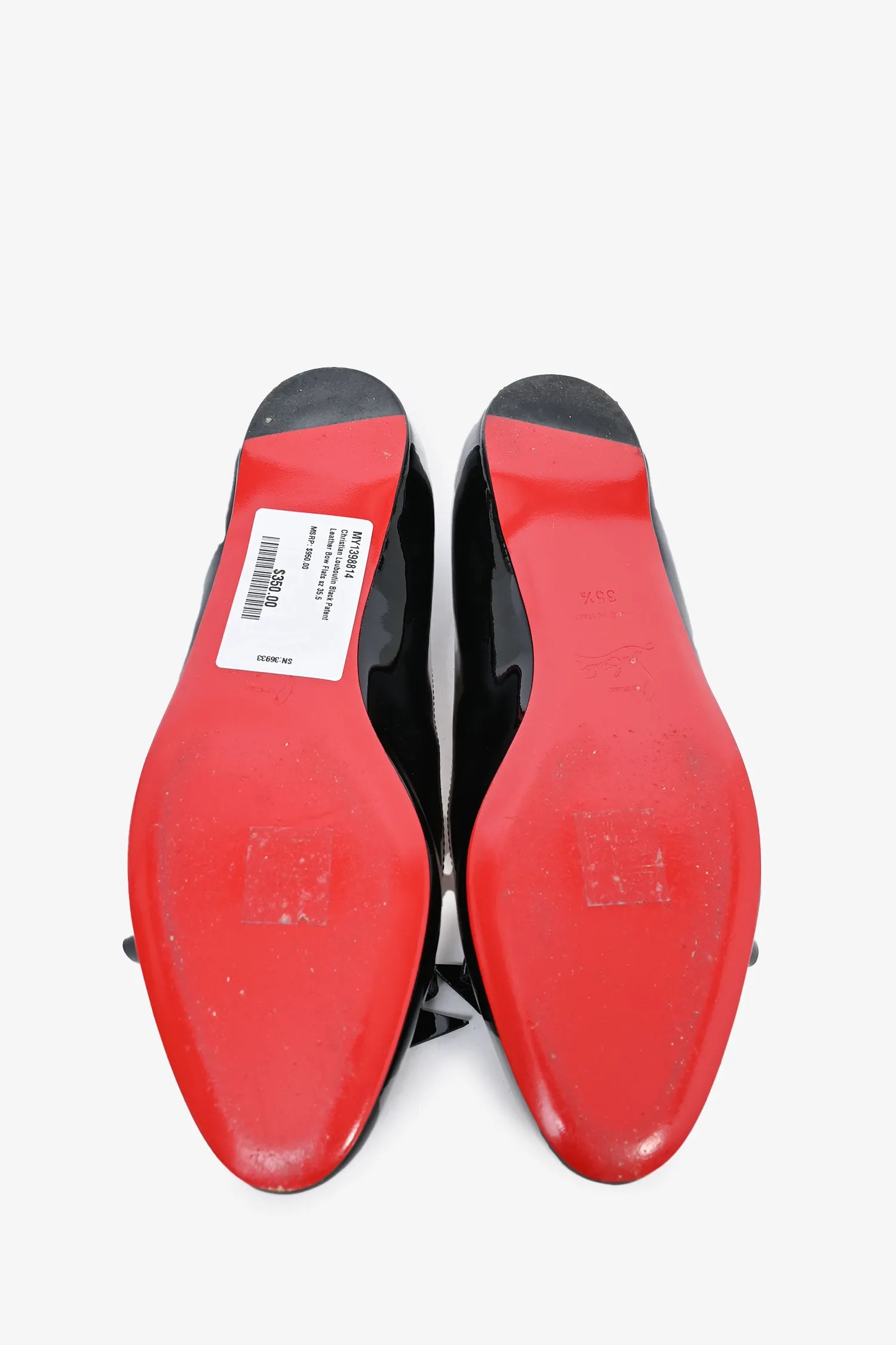 Christian Louboutin Black Patent Leather Bow Flats Size 35.5