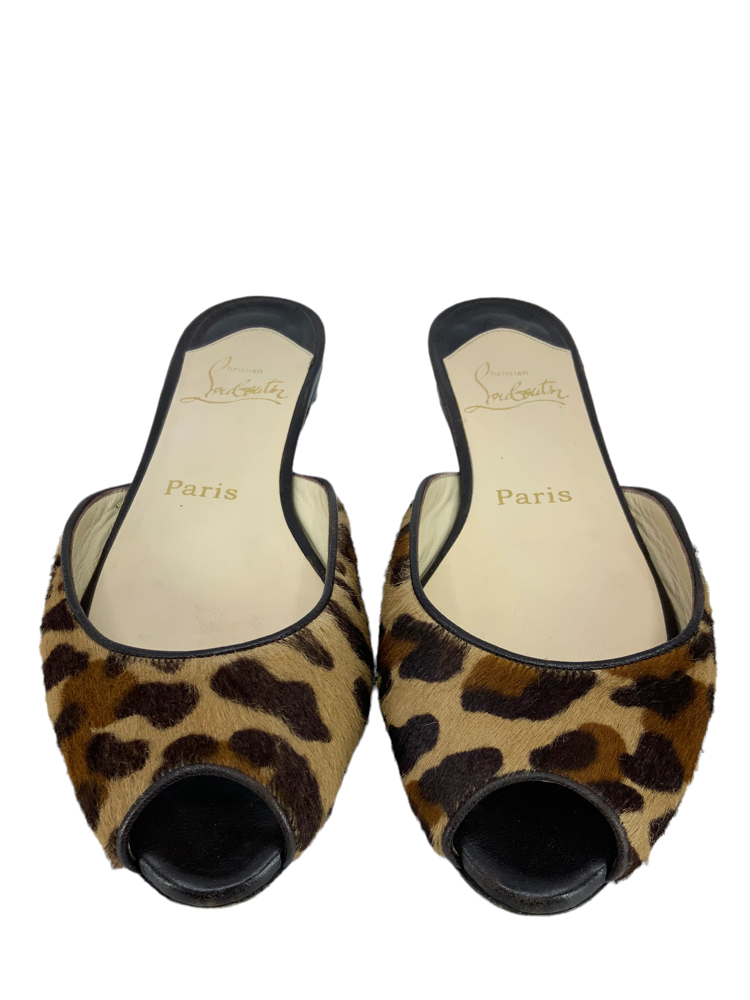 Christian Louboutin Leopard Pony Hair Peep Toe Flats Size 7.5