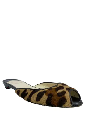 Christian Louboutin Leopard Pony Hair Peep Toe Flats Size 7.5