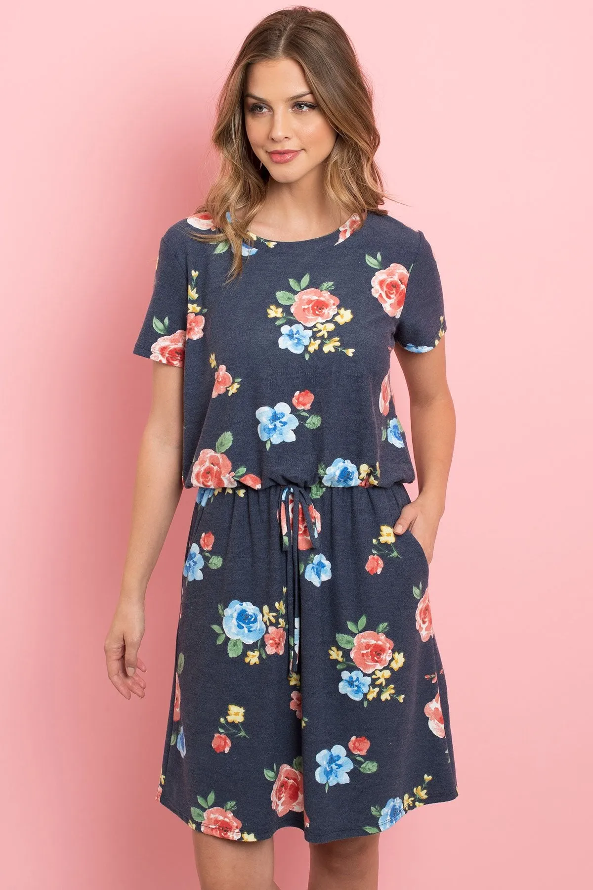 Cinch Waist Pocket Floral Dress