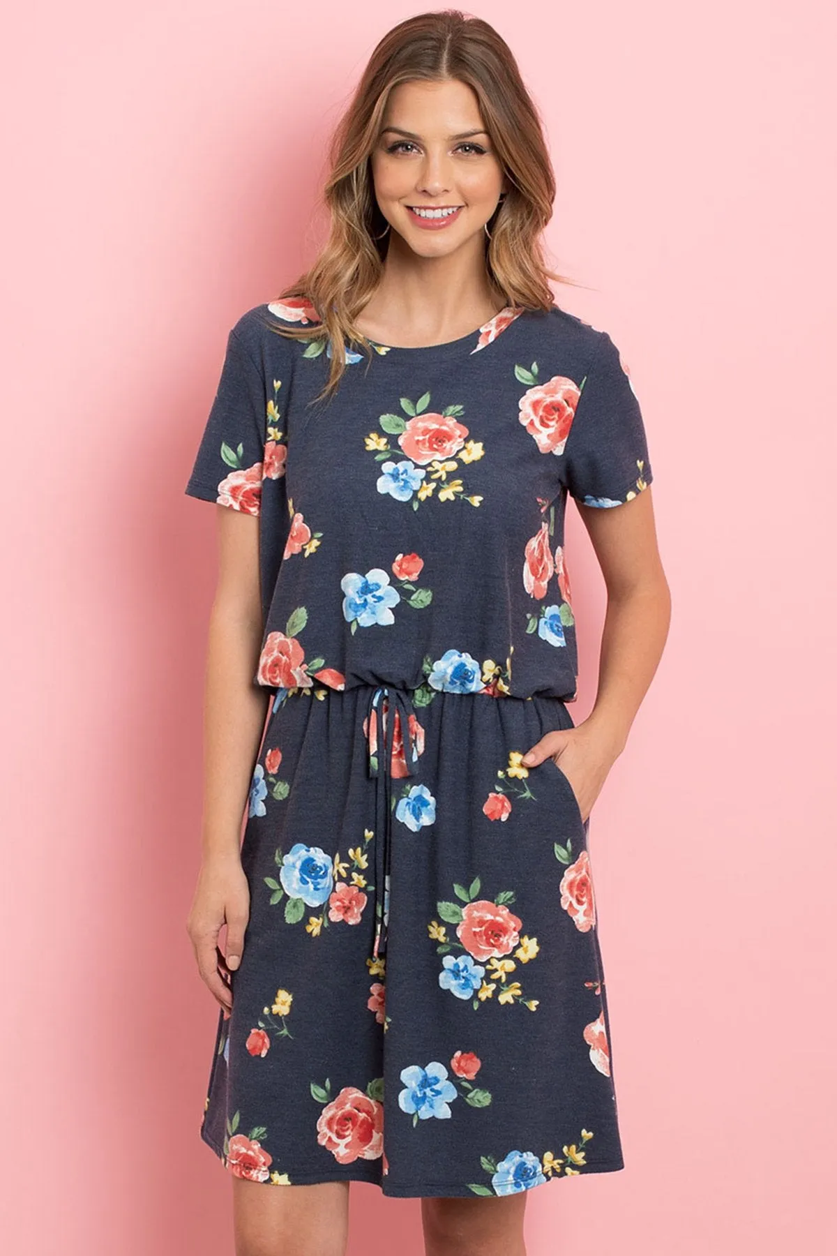 Cinch Waist Pocket Floral Dress