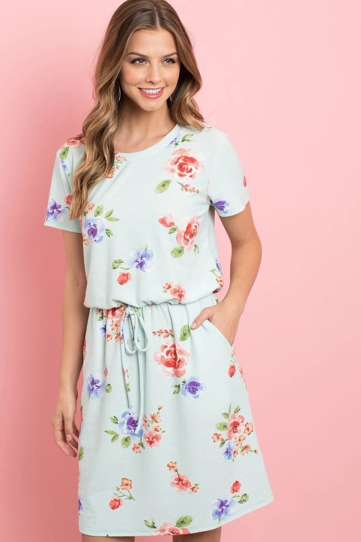 Cinch Waist Pocket Floral Dress