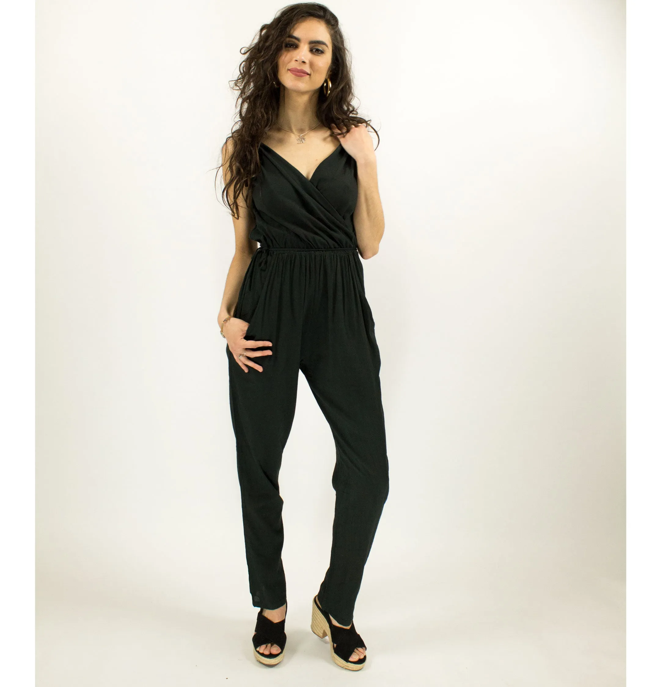 COTTON HIGH WAISTED JUMPSUIT BLACK