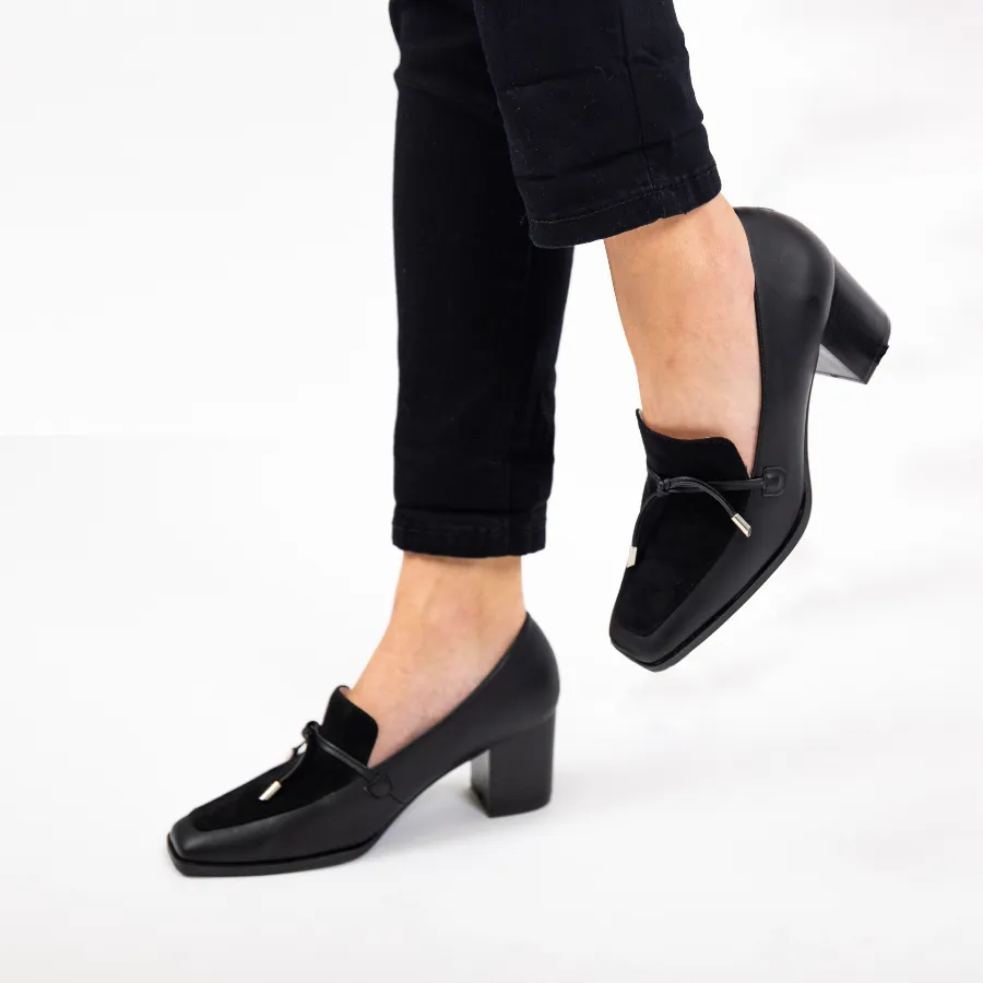 CRAWFORD LOAFER BLOCK HEELS IN FAUX LEATHER