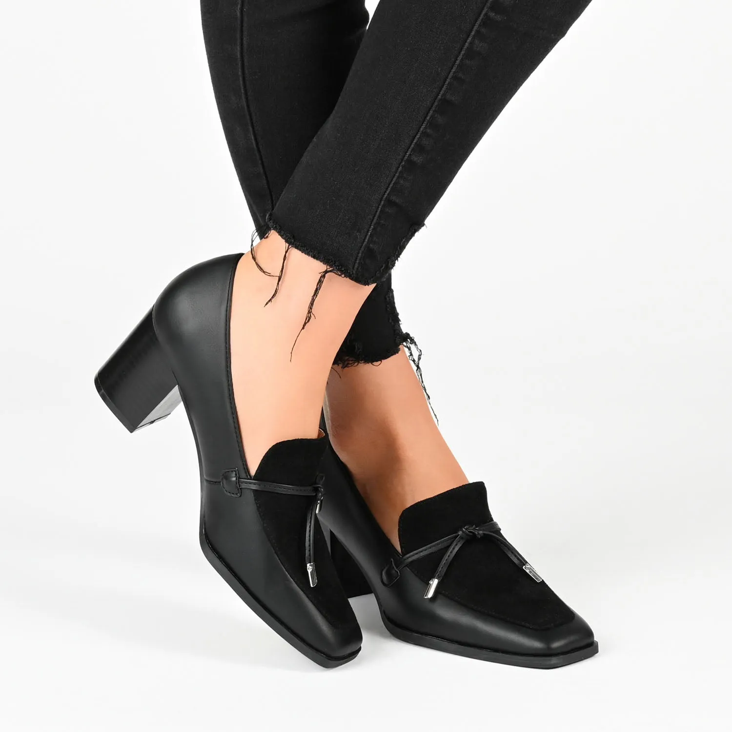 CRAWFORD LOAFER BLOCK HEELS IN FAUX LEATHER