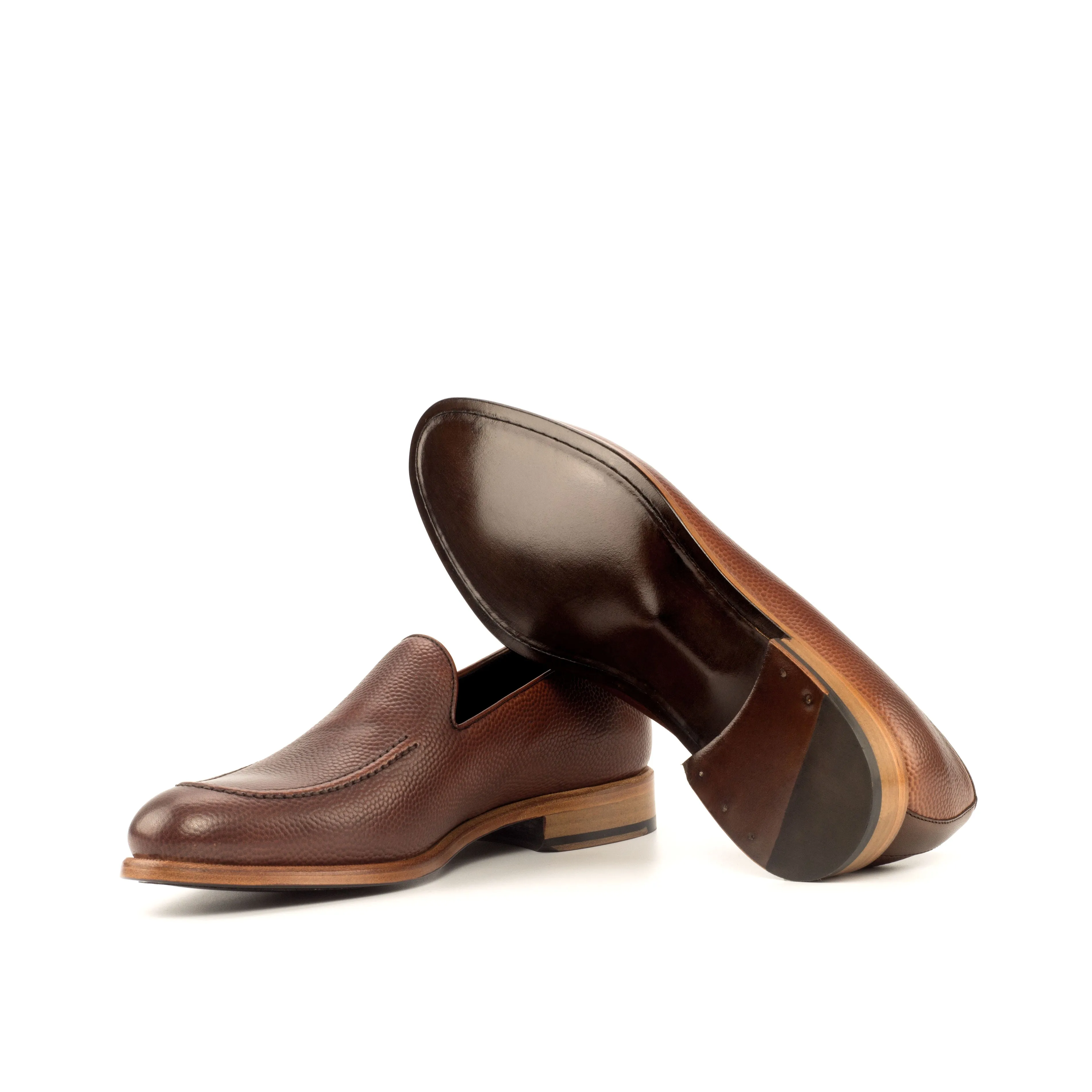 DapperFam Luciano in Med Brown / Dark Brown Men's Italian Leather & Pebble Grain Leather Loafer