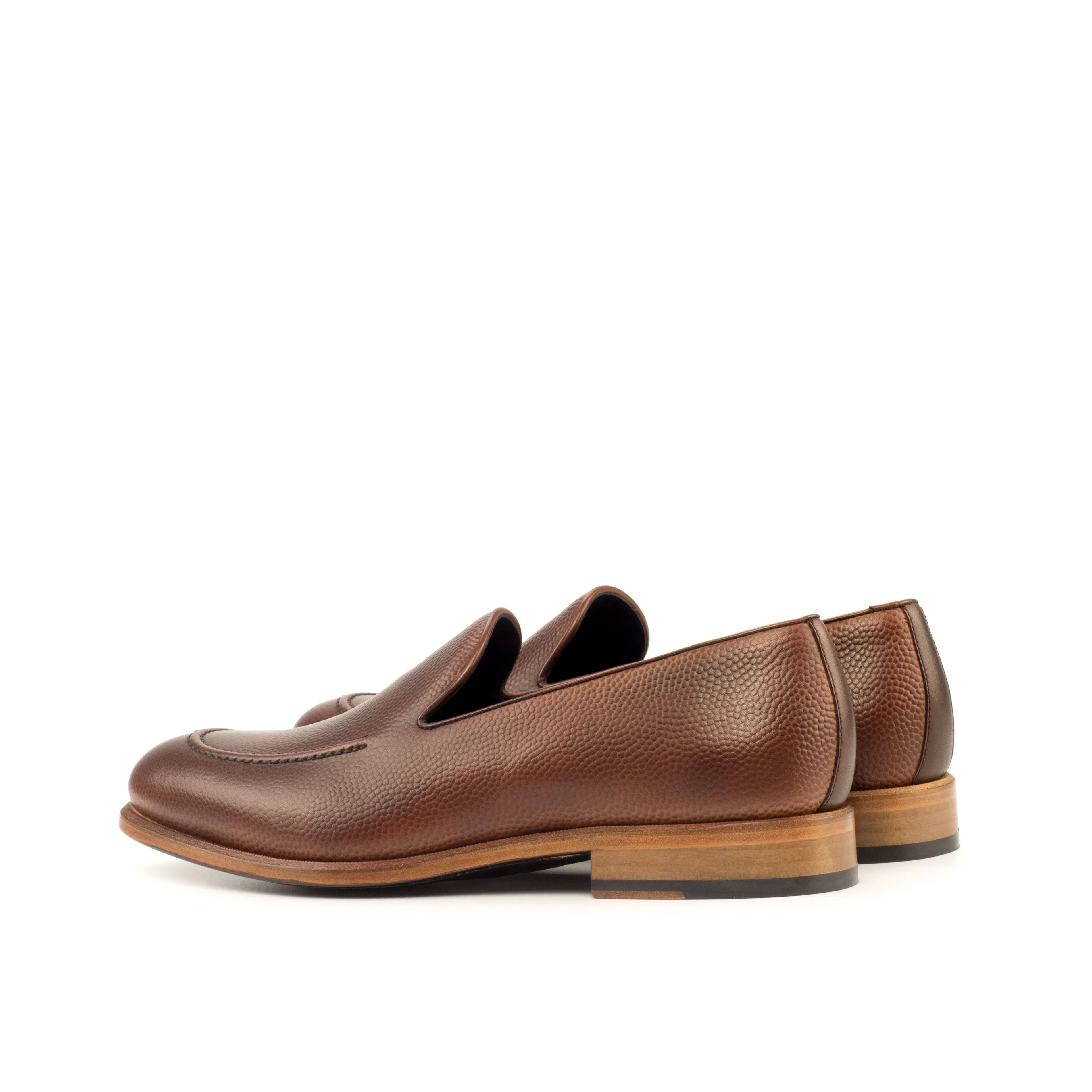 DapperFam Luciano in Med Brown / Dark Brown Men's Italian Leather & Pebble Grain Leather Loafer