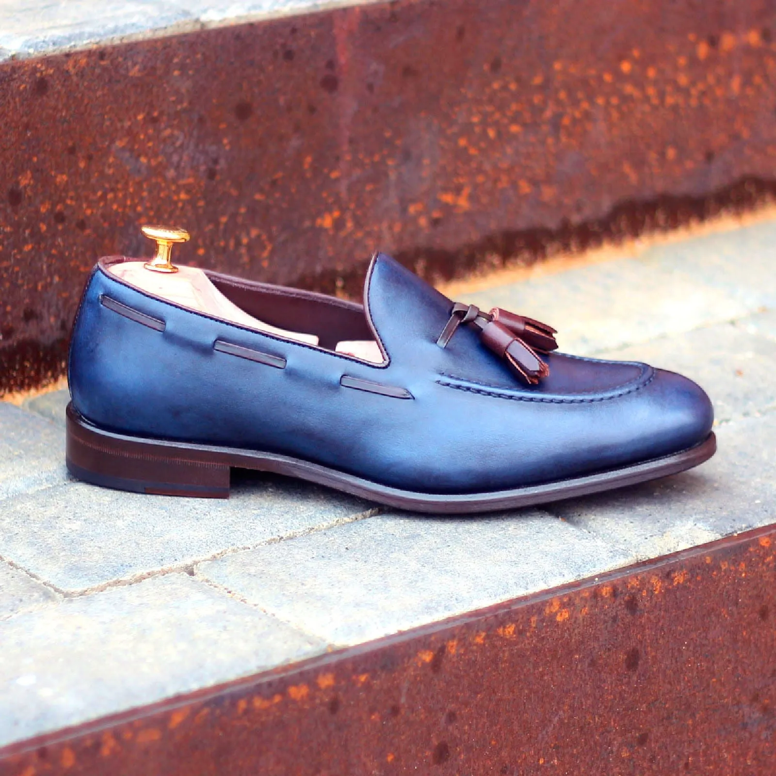 DapperFam Luciano in Navy / Dark Brown Men's Italian Leather Loafer