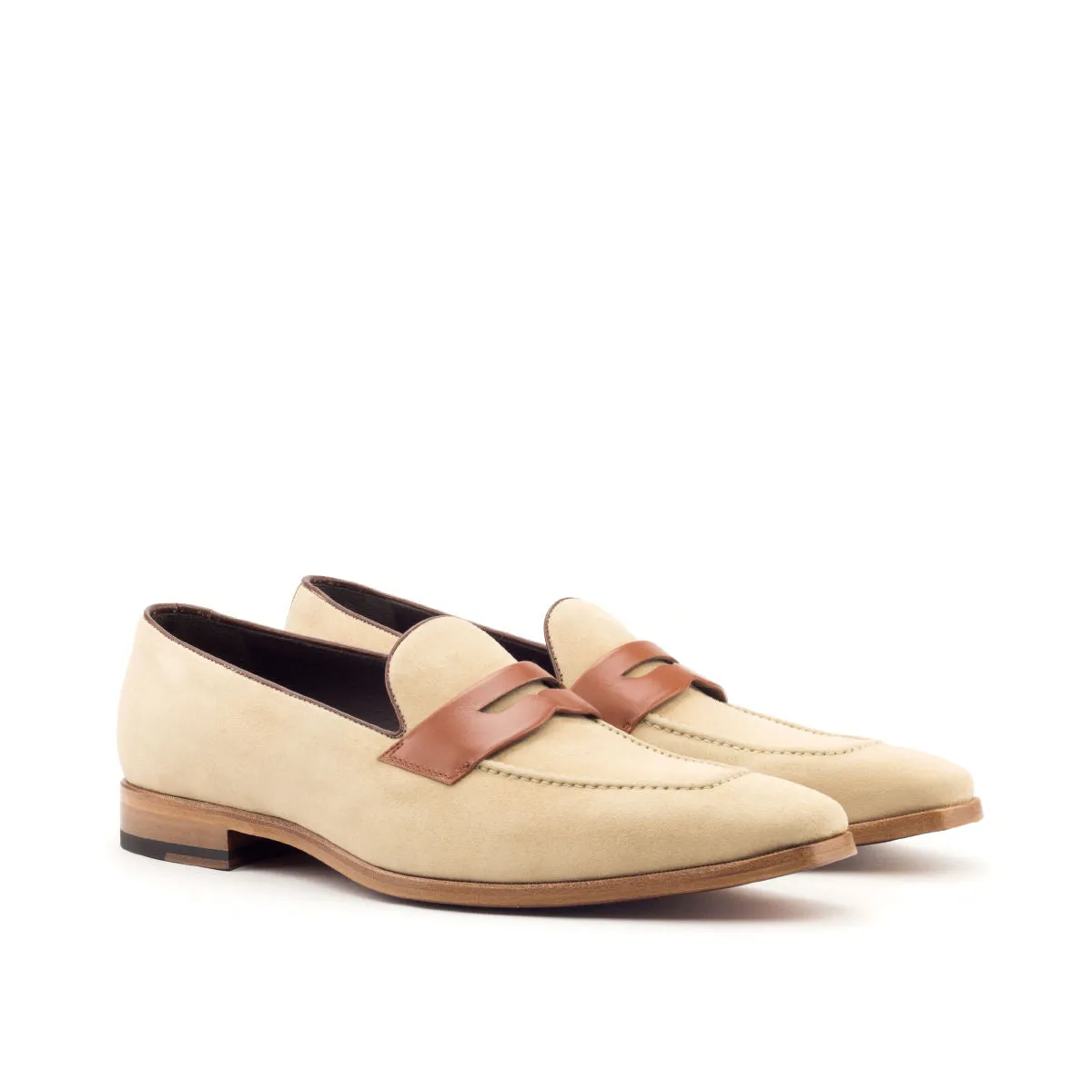 DapperFam Luciano in Taupe / Cognac / Med Brown Men's Italian Leather & Italian Suede Loafer