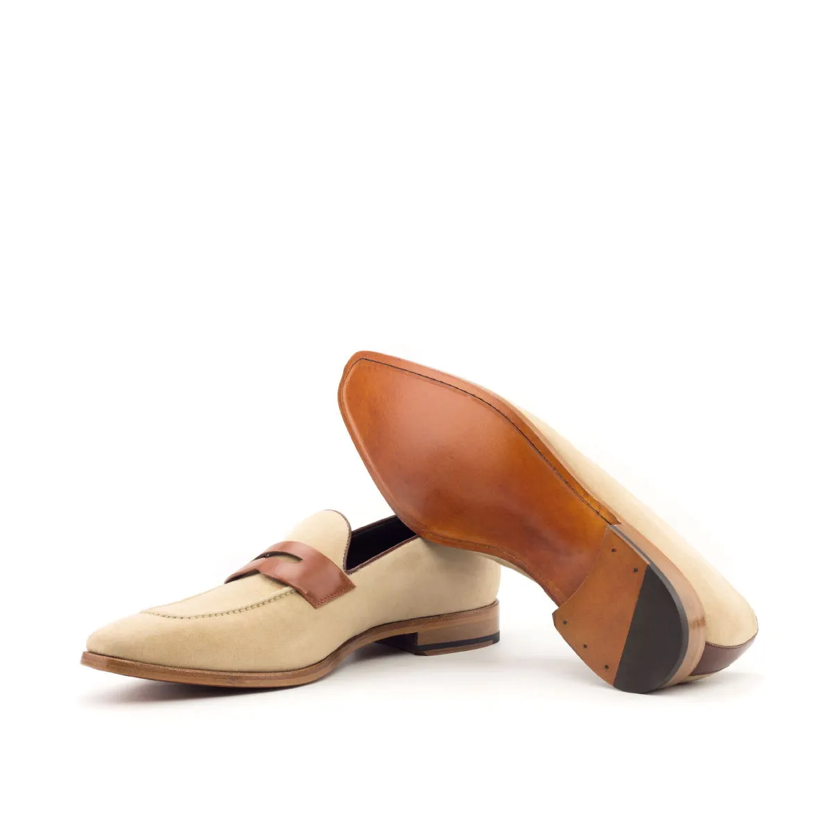 DapperFam Luciano in Taupe / Cognac / Med Brown Men's Italian Leather & Italian Suede Loafer