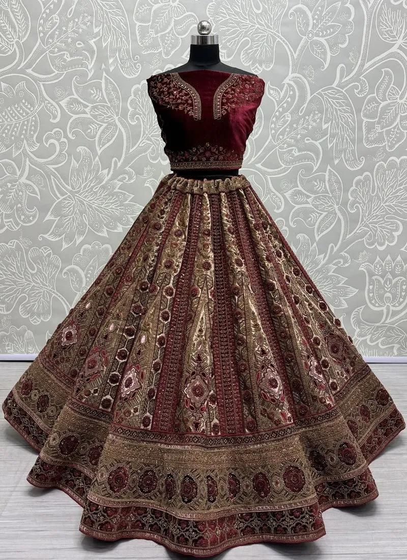 Dark Brown Opulent Velvet Wedding Lehenga Set