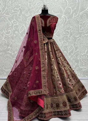 Dark Brown Opulent Velvet Wedding Lehenga Set