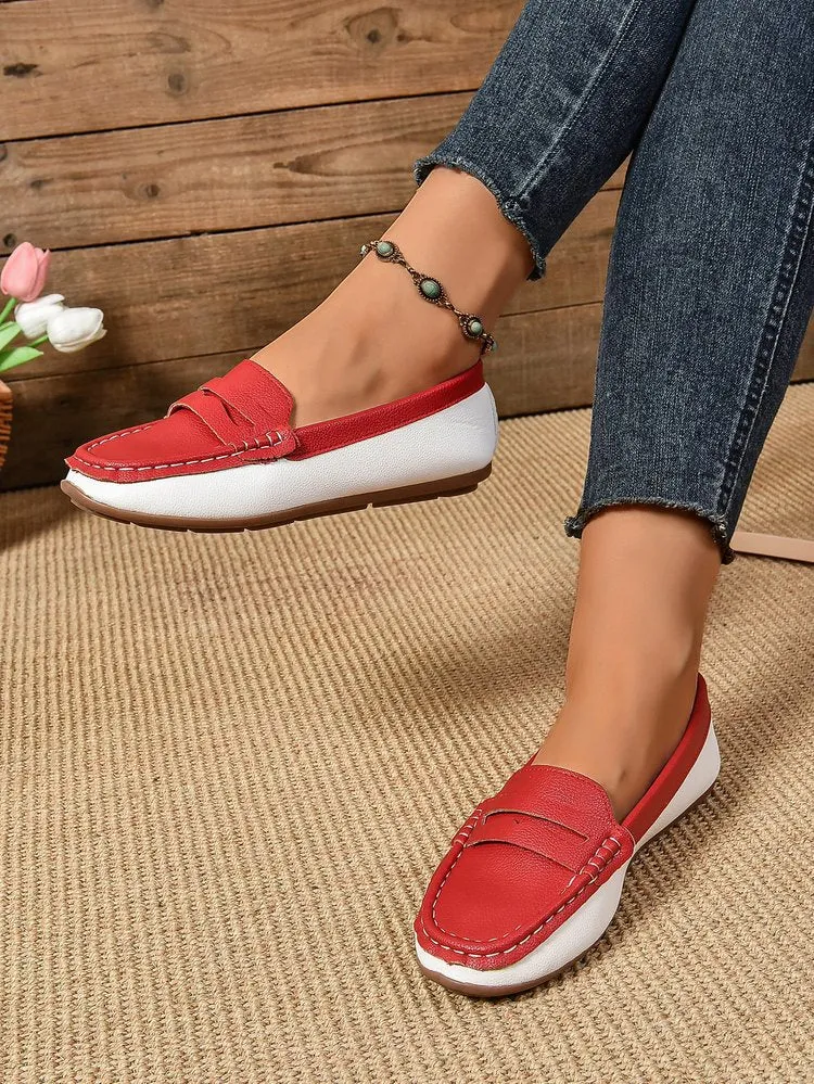 elveswallet Red and white stitching rubber sole loafers