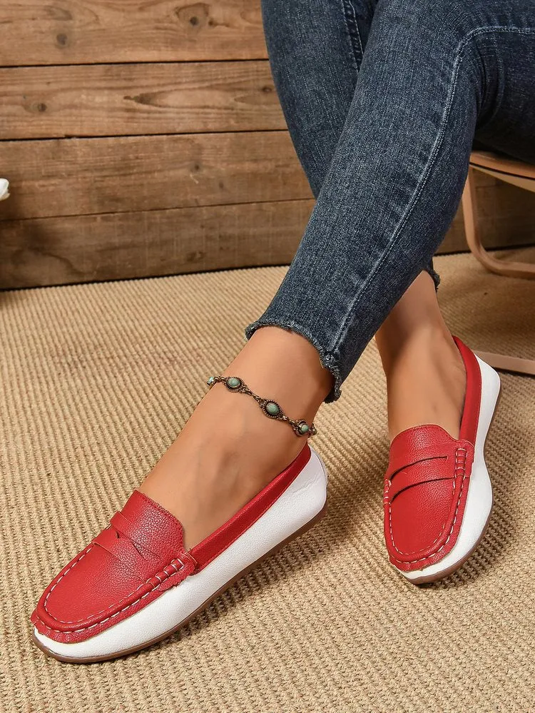 elveswallet Red and white stitching rubber sole loafers