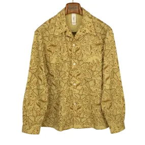 Embroidered open collar shirt in wheat embroidered lightweight cotton muslin