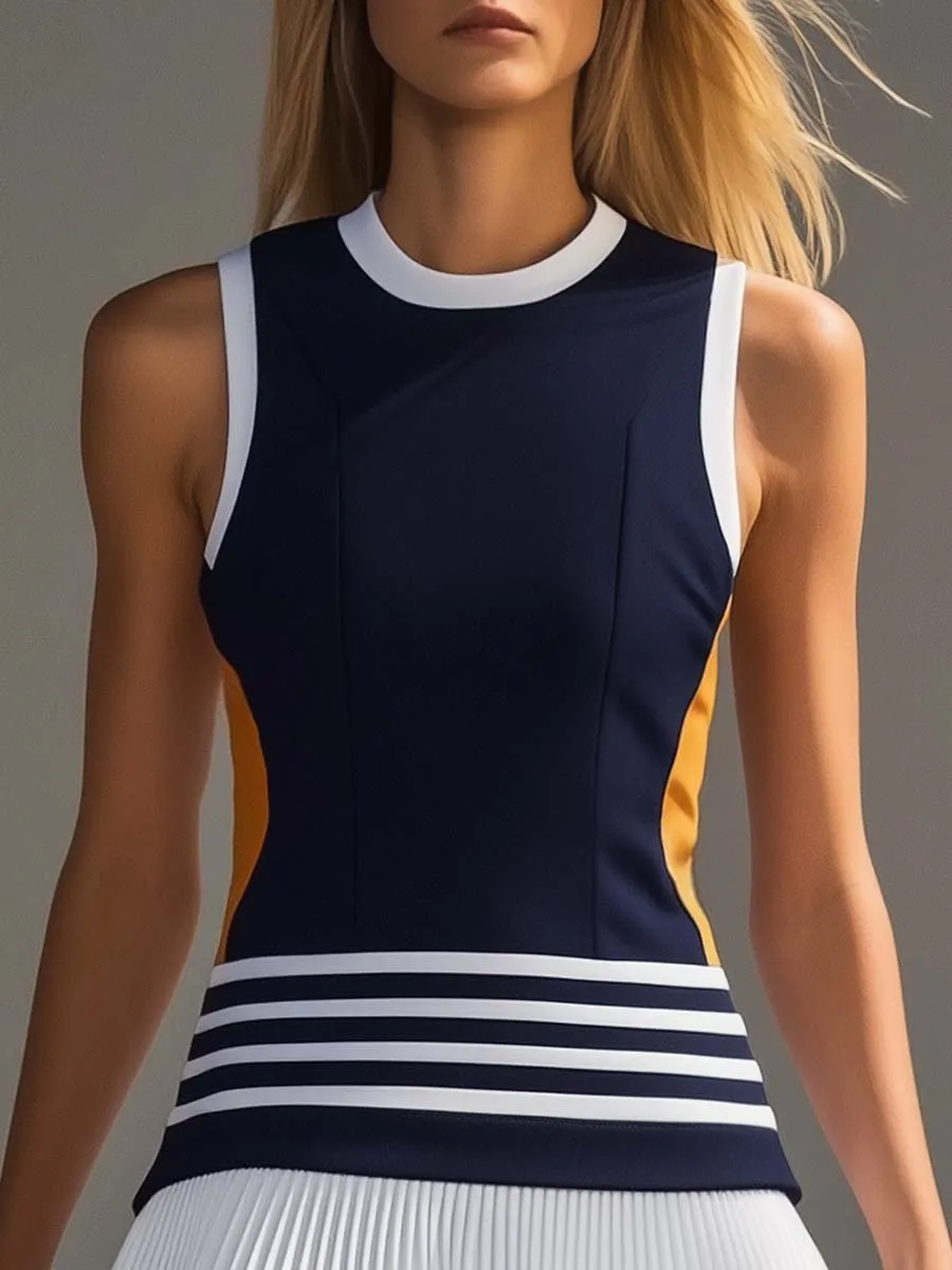 Fashionable and Energetic Vest-style Navy Blue and White Contrast Mini Dress