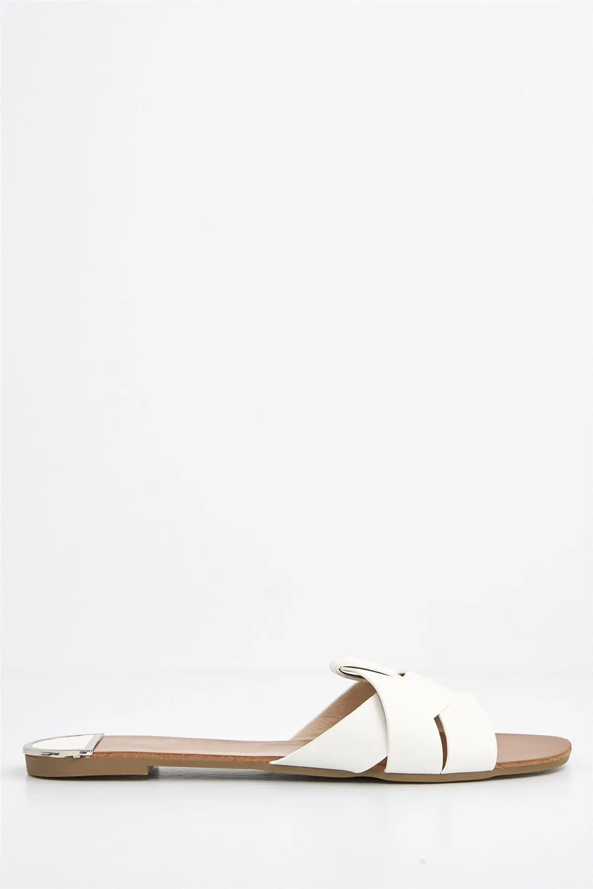 Genesis Faux Leather Flat Sandal in White