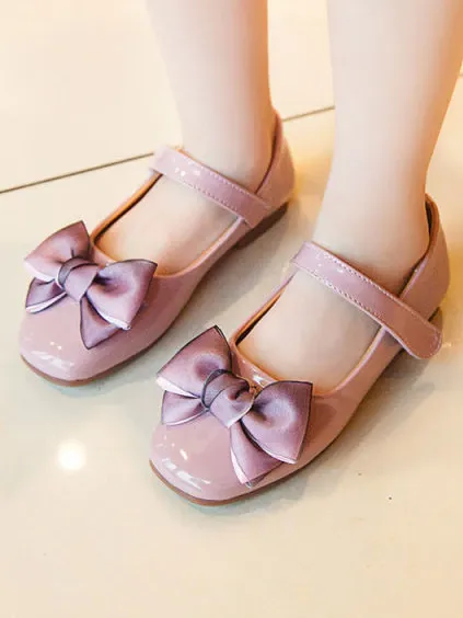 Girls Big Satin Bow Vegan Patent Leather Mary Jane Flats By Liv and Mia