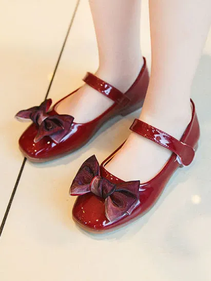 Girls Big Satin Bow Vegan Patent Leather Mary Jane Flats By Liv and Mia