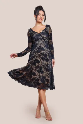 Goddiva Scalloped Lace A-line Midi Dress - Black