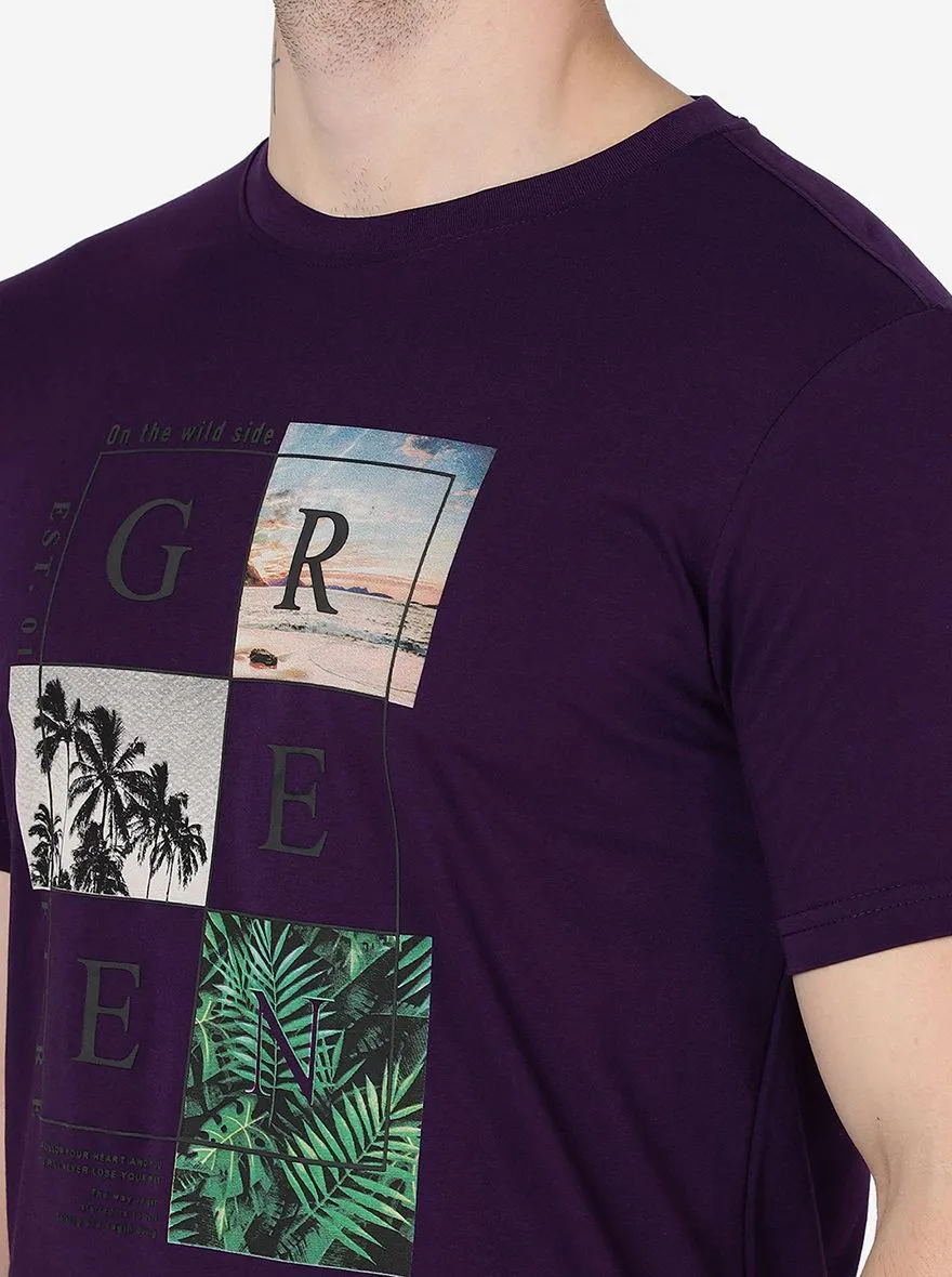 Grape Purple Printed Slim Fit T-Shirt | Greenfibre