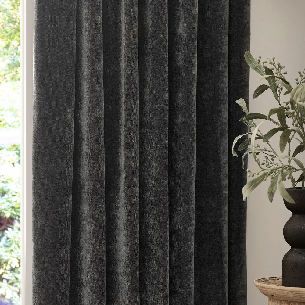 Heavy Chenille Velvet Pencil Pleat Curtains Charcoal