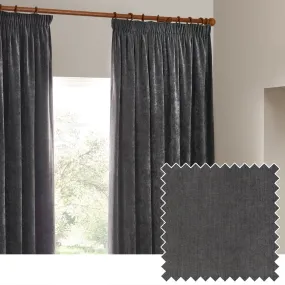 Heavy Chenille Velvet Pencil Pleat Curtains Charcoal