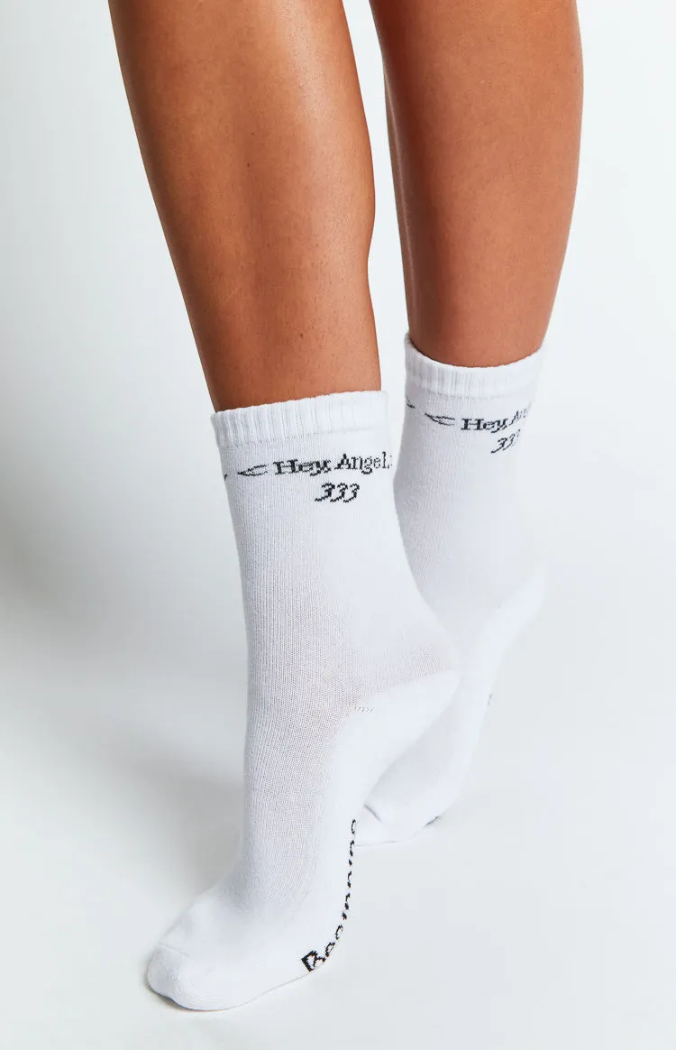 Hey Angel White Crew Socks