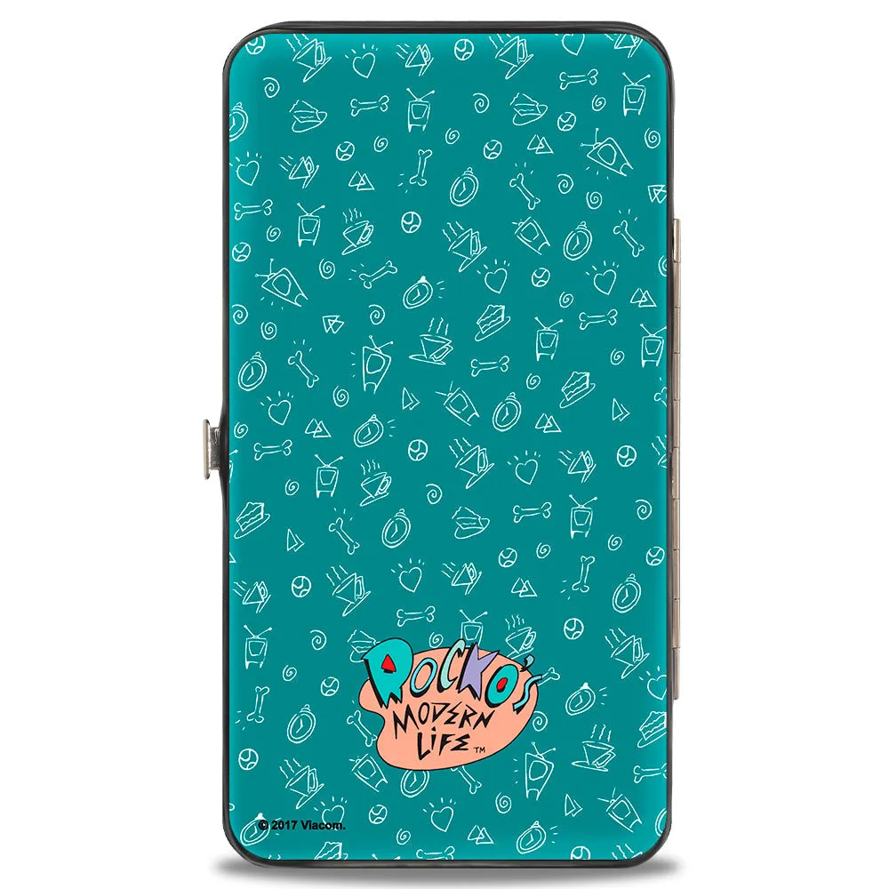 Hinged Wallet - Rocko's Modern Life Rocko & Spunky Pose   Logo Turquoise White