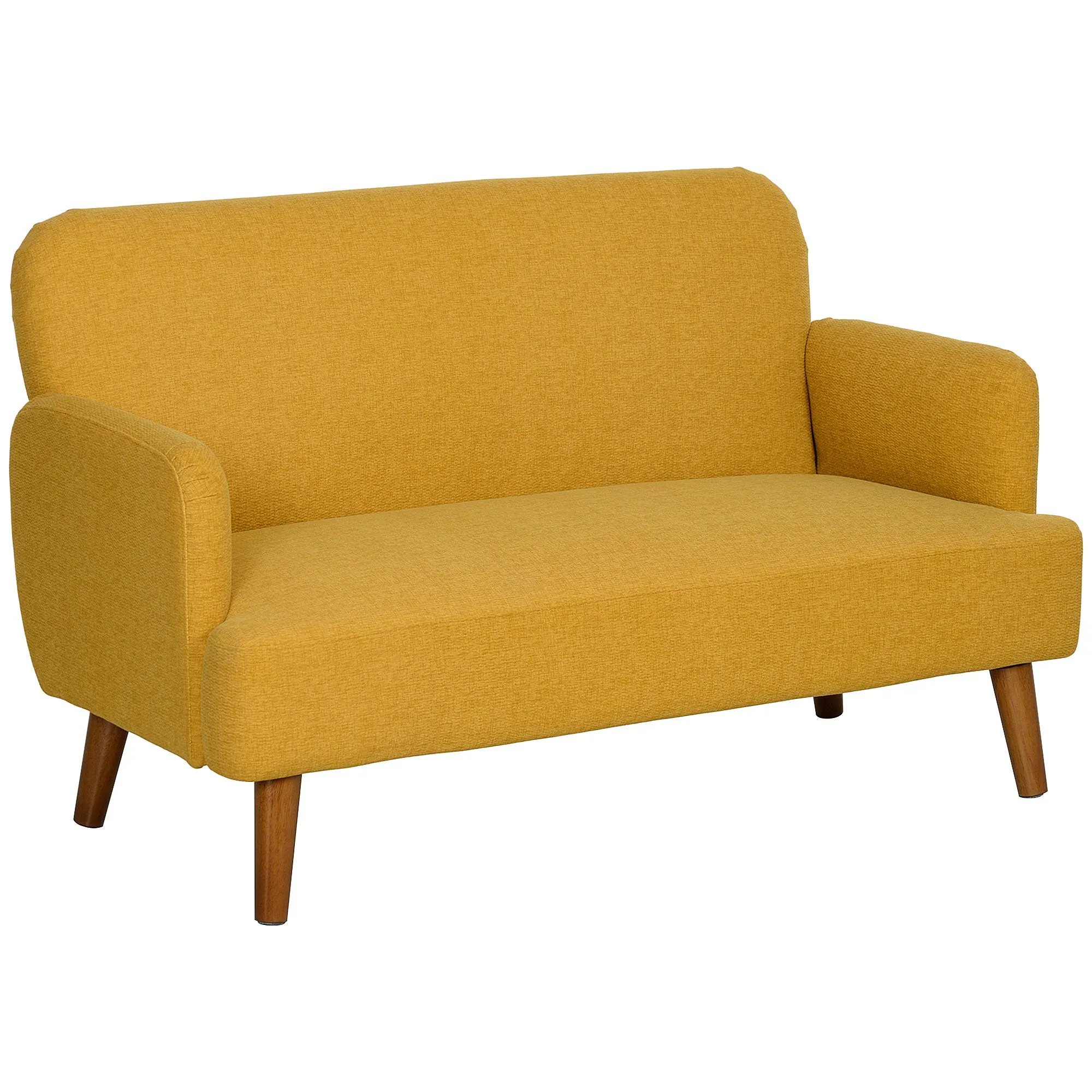 HOMCOM Yellow 2 Seater Sofa with 21cm Thick Padding and Wood Legs