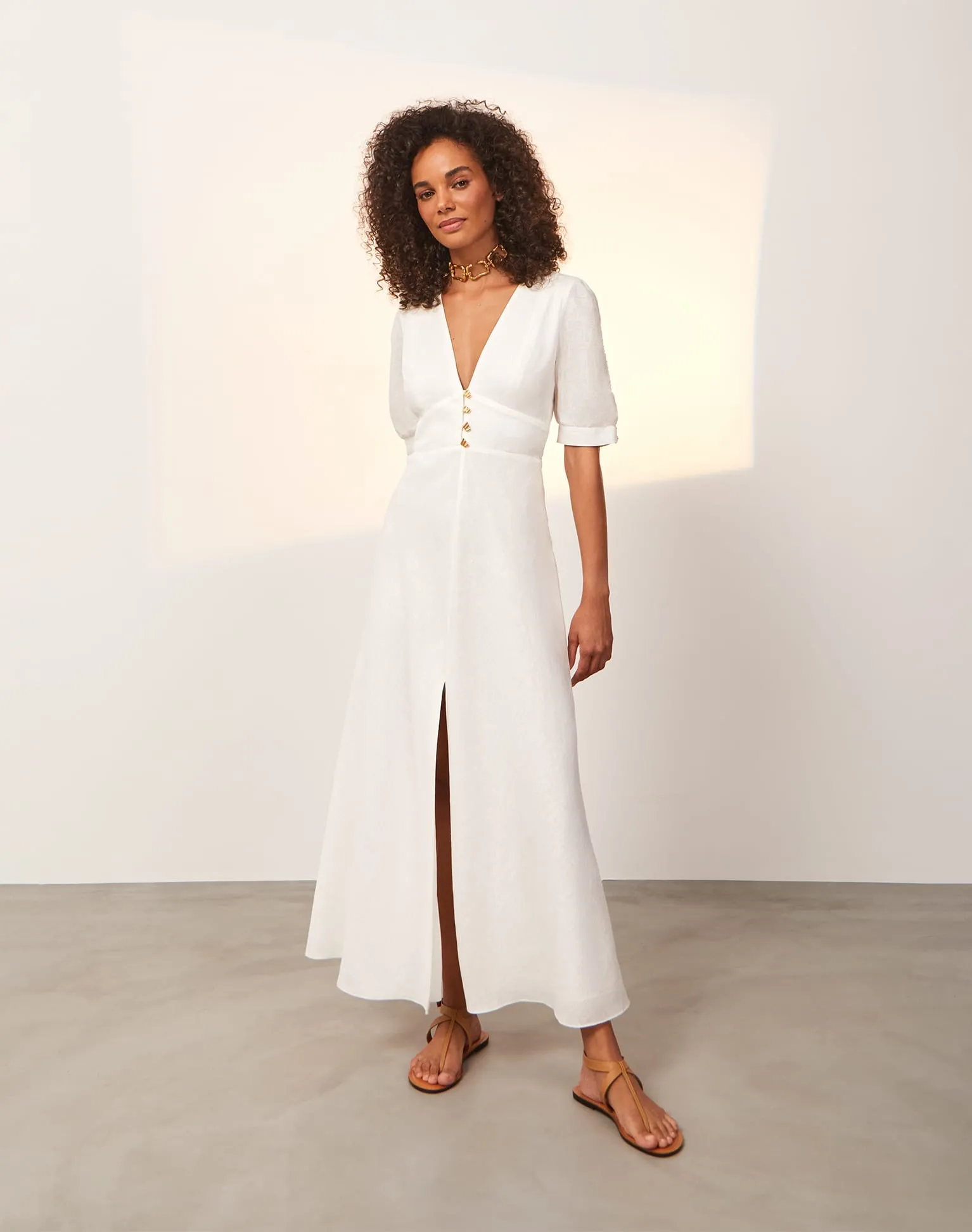 Irida Detail Midi Dress - Off White