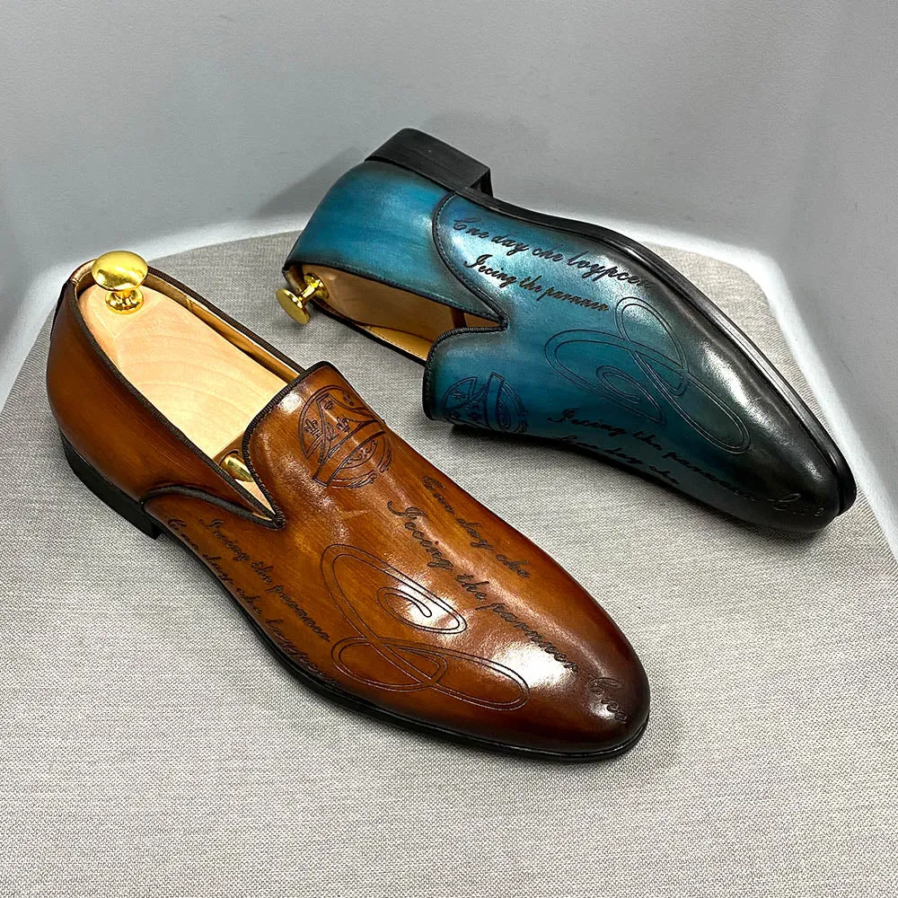 Italian Hand Painted Letter Leather Loafer Shoes